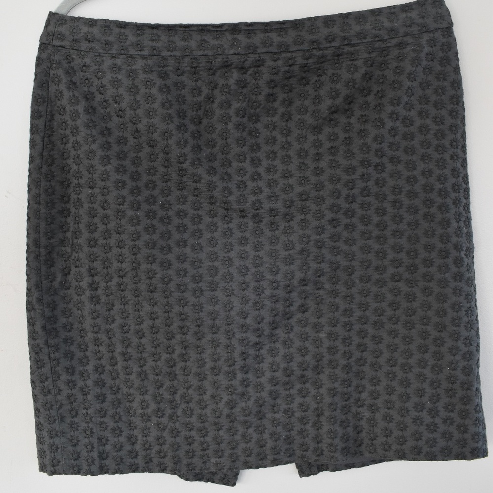 Black Embroidered J. Crew Pencil Skirt